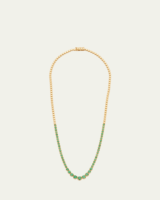 Yellow Gold Graduated Emerald Tennis Necklace